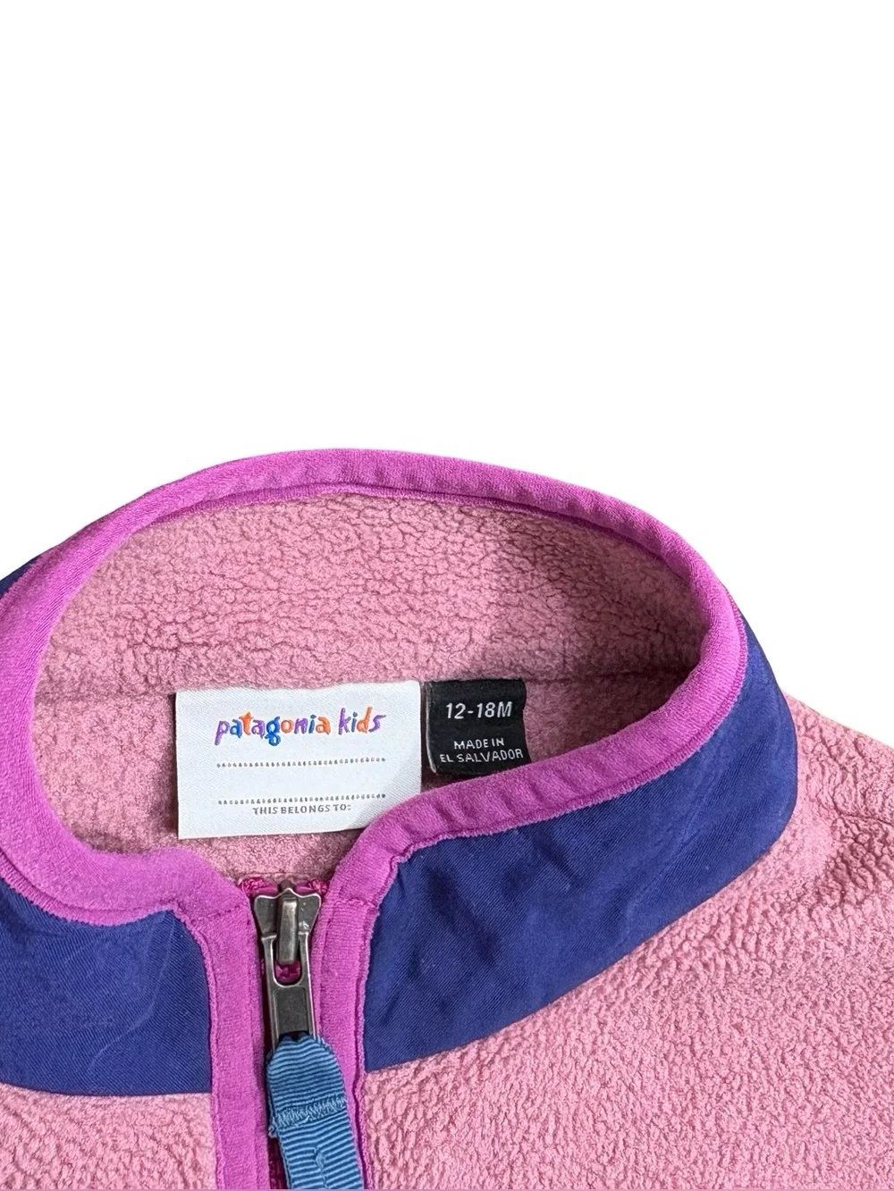 Patagonia Baby Synchilla Fleece Jacket Pink blue chest pocket and trim 12-18M